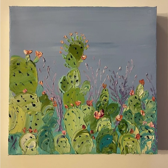 ORIGINAL Cactus Oil Painting Desert 12 X 12 Inches Contemporary Impasto - Picture 12 of 12